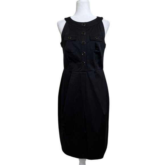 Kay Unger New York Black Sleeveless Dress Button Detail Satin Womens Size 8 - Picture 1 of 8